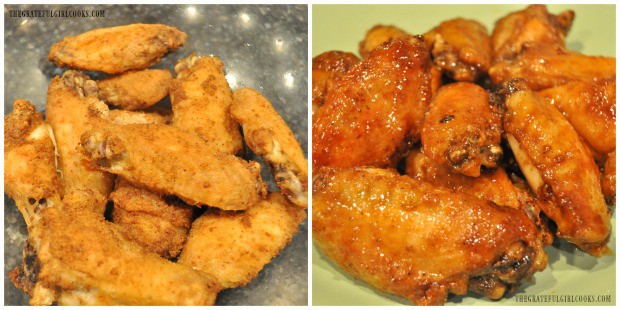 The wings come out of oven and are tossed in sauce to become Baked Asian Chicken Wings.