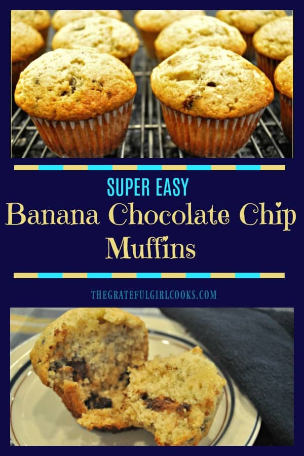 EASY, delicious banana chocolate chip muffins can be ready and on the table in 30 minutes! You'll LOVE these simple, yummy breakfast treats!