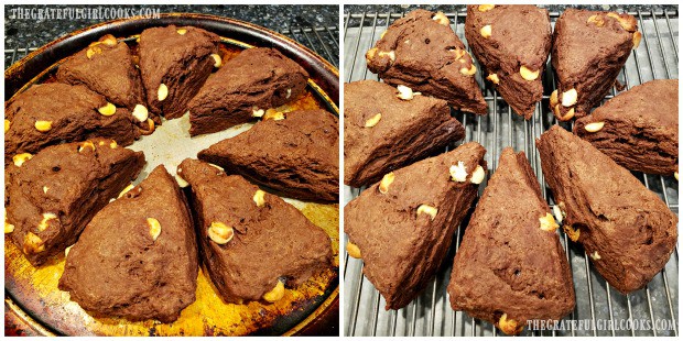 Double chocolate scones are baked, then placed on wire rack to cool.