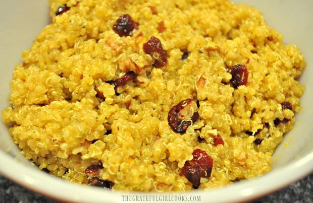 Cranberry Orange Quinoa Salad in a bowl, ready to eat!