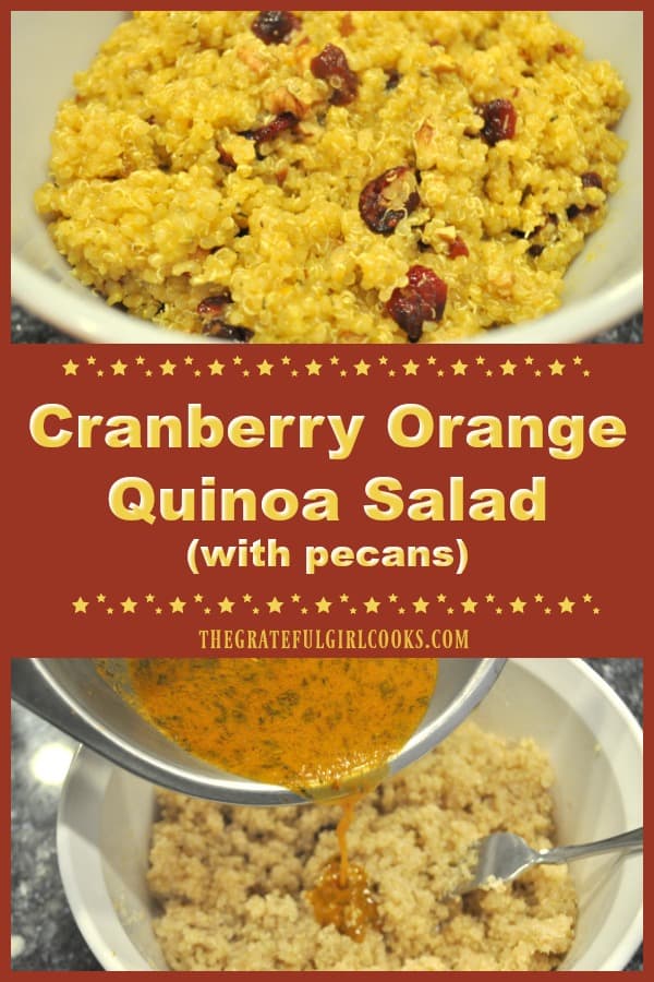 You'll enjoy this delicious Cranberry Orange Quinoa Salad with toasted pecans, covered in a honey-orange dressing! It's gluten-free, and easy to make!