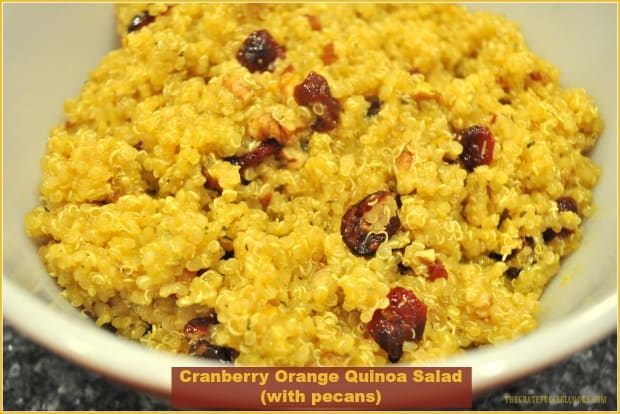 You'll enjoy this delicious Cranberry Orange Quinoa Salad with toasted pecans, covered in a honey-orange dressing! It's gluten-free, and easy to make!