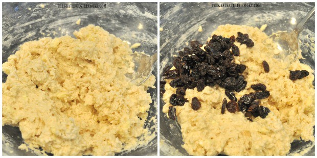 Raisins are added to the Irish soda bread dough.