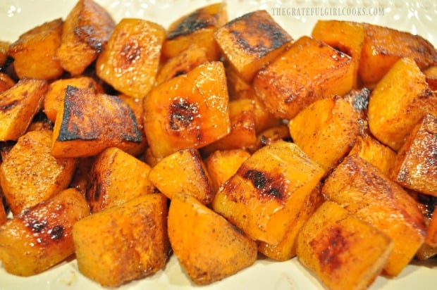 The maple cinnamon butternut squash is caramelized on the outside and soft on the inside.