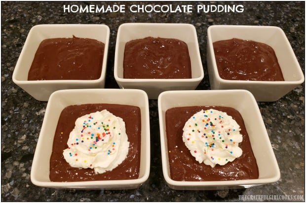 Make your own rich and decadent homemade chocolate pudding from scratch in about 10 minutes! Let it chill, then enjoy this creamy, delicious dessert!