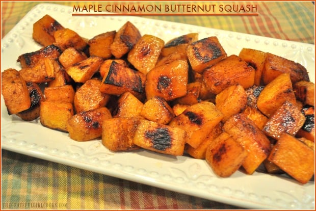 Maple Cinnamon Butternut Squash is an easy to make, healthy and delicious roasted vegetable side dish - caramelized squash you're gonna love!