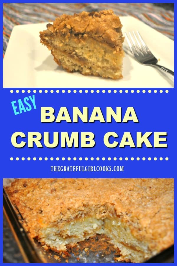 You'll LOVE this easy to make, delicious Banana Crumb Cake! It's a banana cake (dessert or coffeecake), with layers of streusel inside and on top!