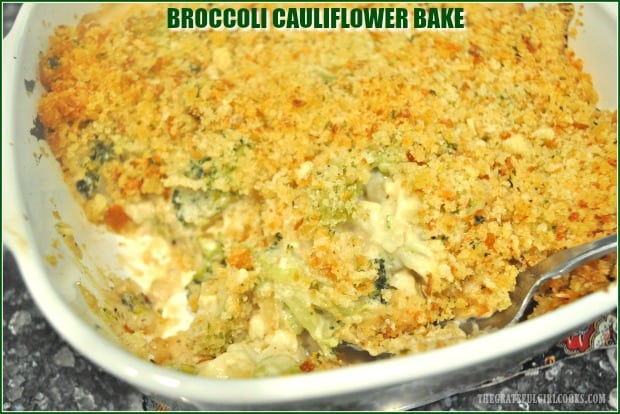 Broccoli Cauliflower Bake is a yummy veggie side dish with vegetables baked in a creamy Parmesan white sauce, topped with Parmesan garlic herb crumbs!