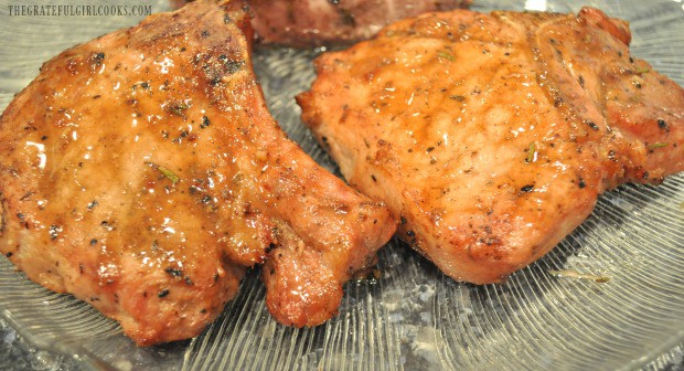 The Caribbean jerk pork chops have come off the grill, and are ready to eat!