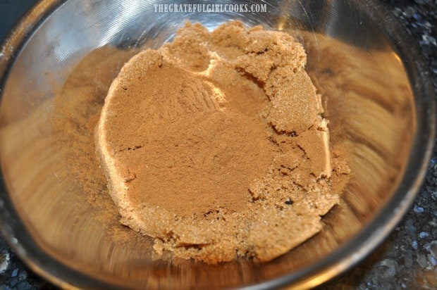Brown sugar and cinnamon are mixed together for the cinnamon roll crescents filling.