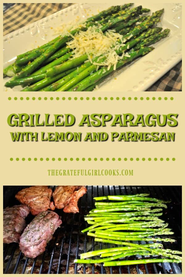 It's easy to prepare grilled asparagus on the BBQ in only a few minutes! Garnished with lemon zest and Parmesan cheese, this is a delicious side dish!