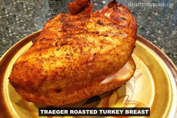 Traeger roasted turkey breast is an easy way to cook a delicious, well seasoned turkey breast on the smoker/grill, without heating up the kitchen!