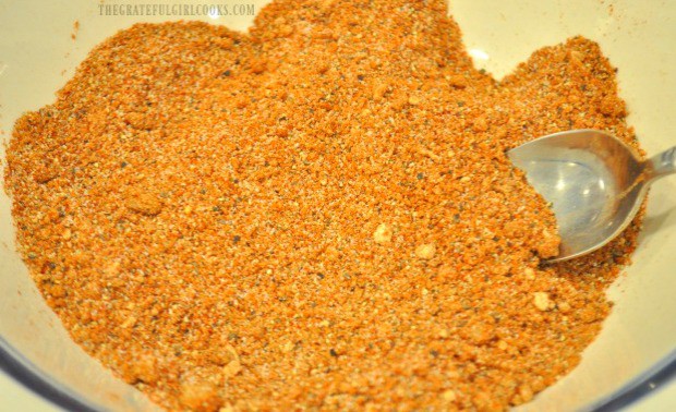 A dry rub spice mix is made to season the meat with, before cooking.