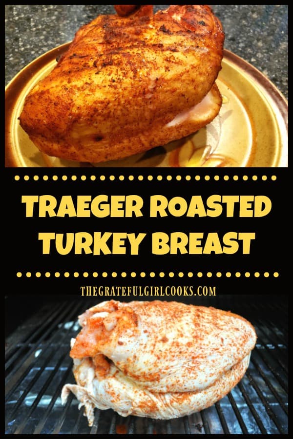 Traeger roasted turkey breast is an easy way to cook a delicious, well seasoned turkey breast on the smoker/grill, without heating up the kitchen!