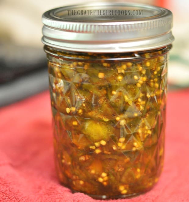 Here is a jar of cowboy candy after it has been canned for long term storage.