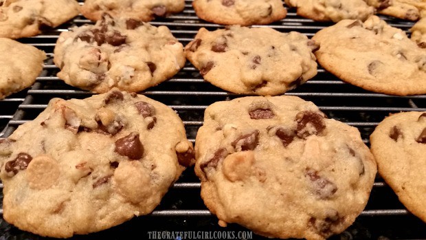 Close up of the double chipper cookies, ready to eat!