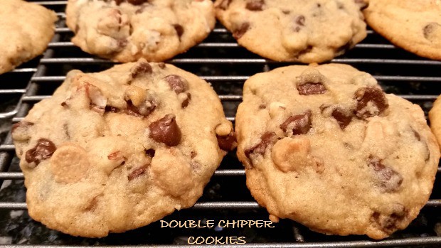 Double Chipper Cookies are delicious homemade treats filled with semi-sweet chocolate chips, peanut butter chips, and chopped pecans or walnuts!