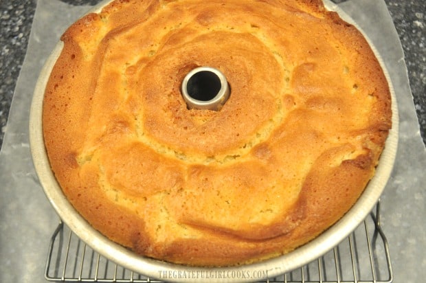 The butter cake browns nicely while baking, then it cools before removing it from pan.