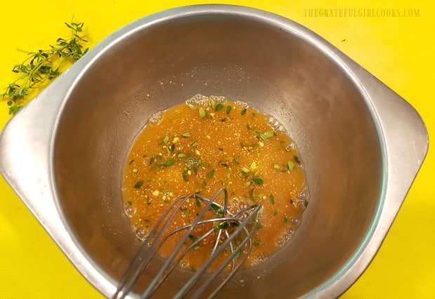 The glaze for the pork chops is whisked together in a small bowl.