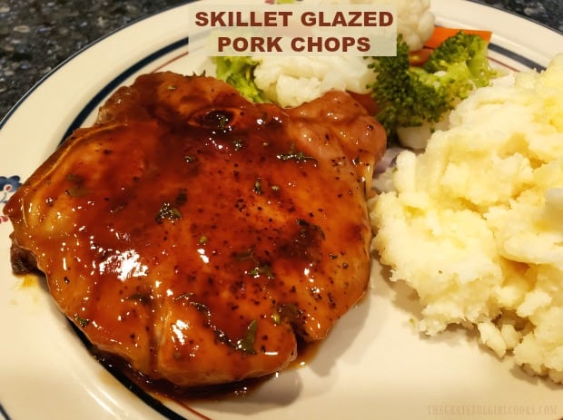 Delicious Skillet Glazed Pork Chops (boneless or bone-in) are covered in a simple, four ingredient glaze, and take only 25 minutes to prepare!