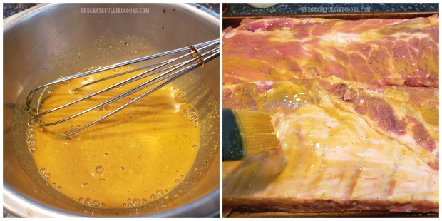 Simple sauce with mustard and apple juice, etc. is brushed onto both sides of the ribs.