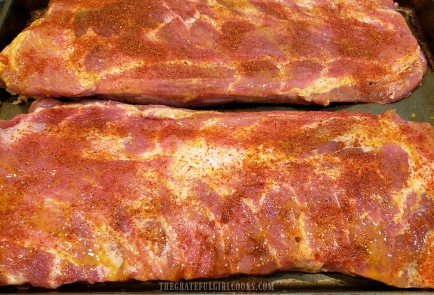The racks of ribs are lightly seasoned with pork/poultry spice mix.