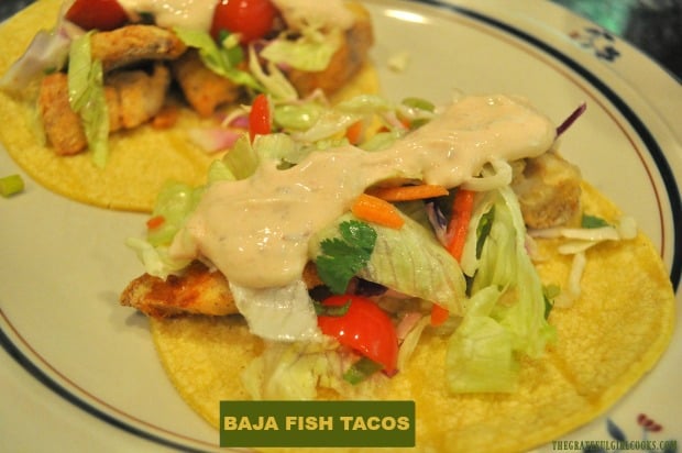 Baja Fish Tacos are a Weight Watchers dish, with seasoned broiled fish pieces in corn tortillas, topped with a crunchy slaw and creamy taco sauce!