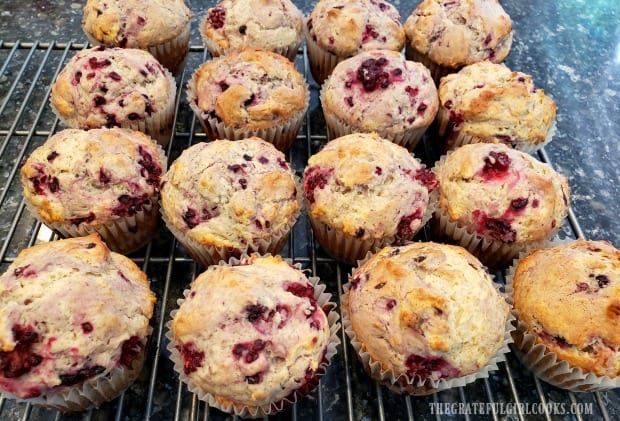 Here are the muffins, straight out of the oven, cooling on a wire rack.