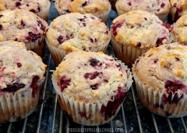 Can you see all the blackberries in the muffins? Yum.