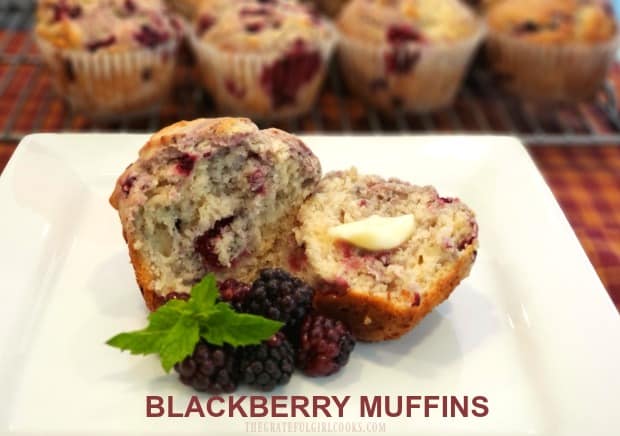 Make some yummy fresh blackberry muffins for breakfast or snack time! This easy recipe makes 16 muffins, and they'll be a hit with family and friends!