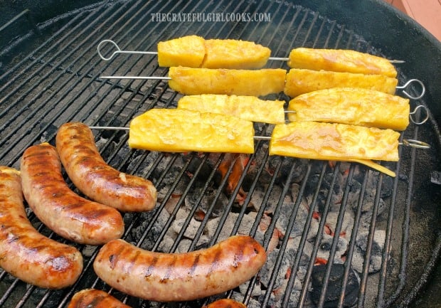 We cooked the pineapple on our BBQ with some brats!