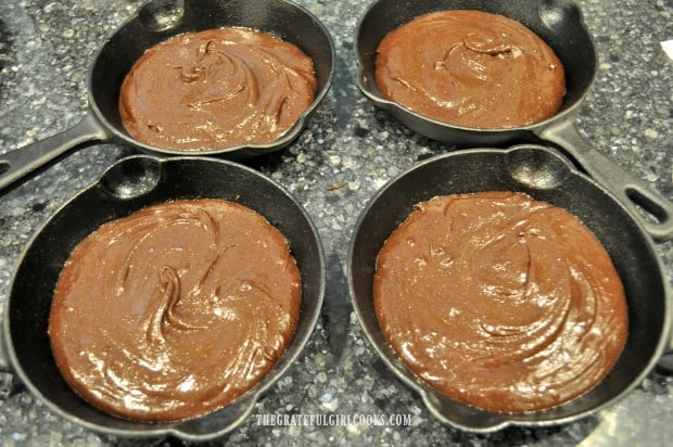 Four 6" mini cast iron skillets were used to cook the brownies in.