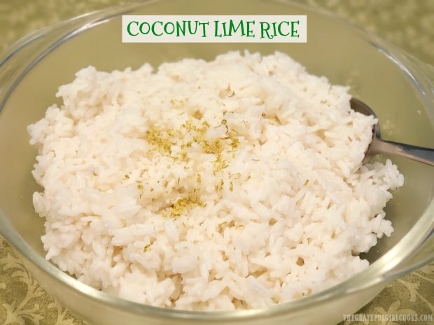 It's easy to make coconut lime rice! Jasmine rice is cooked in coconut milk, w/ lime juice & zest. A tasty side dish for chicken, fish, pork & steak!