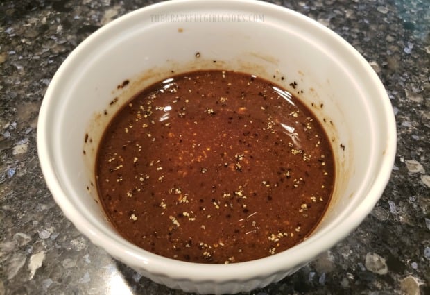 The balsamic vinaigrette which will be drizzled over the steamed vegetable.