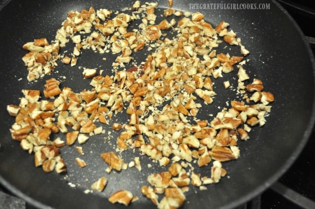 Pecans can be toasted in a skillet or in the oven.