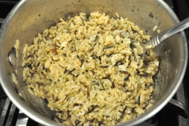 Wild rice is prepared according to box instructions.