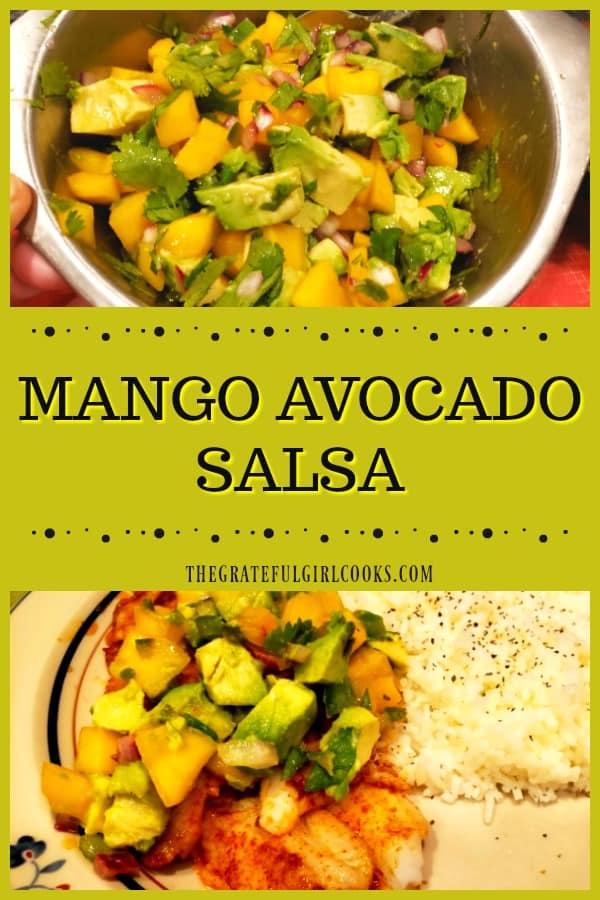 Make delicious mango avocado salsa in 10 minutes! It's a perfect topping for fish, chicken & pork, or can be served as an appetizer w/ tortilla chips!
