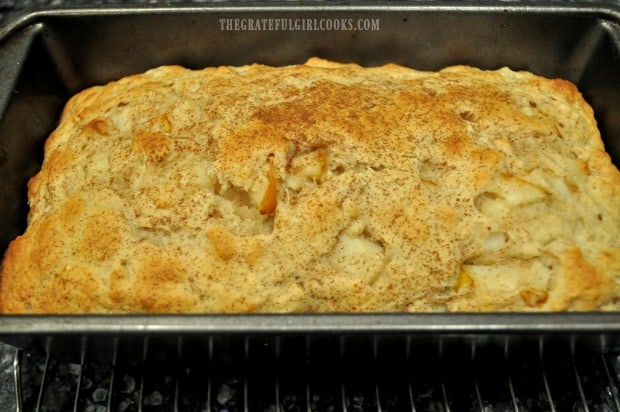 Pear bread is done when it is golden brown on top and cooked through.