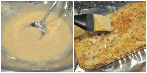 Vanilla glaze is mixed together and then brushed onto top of loaf.