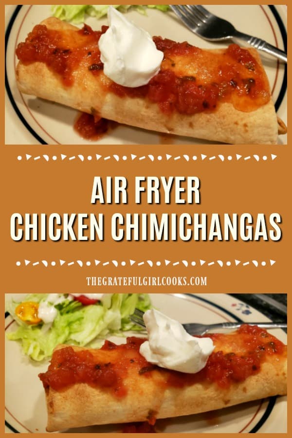 Enjoy delicious, easy to make air fryer chicken chimichangas, with chicken, salsa, black beans & cheese! They cook in 10 minutes, using an air fryer!