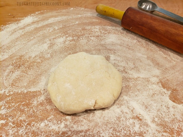 Pie dough is rolled out before cutting into circle shapes for handpies.