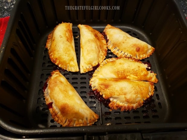 Blackberry air fryer handpies are golden brown once fully cooked.