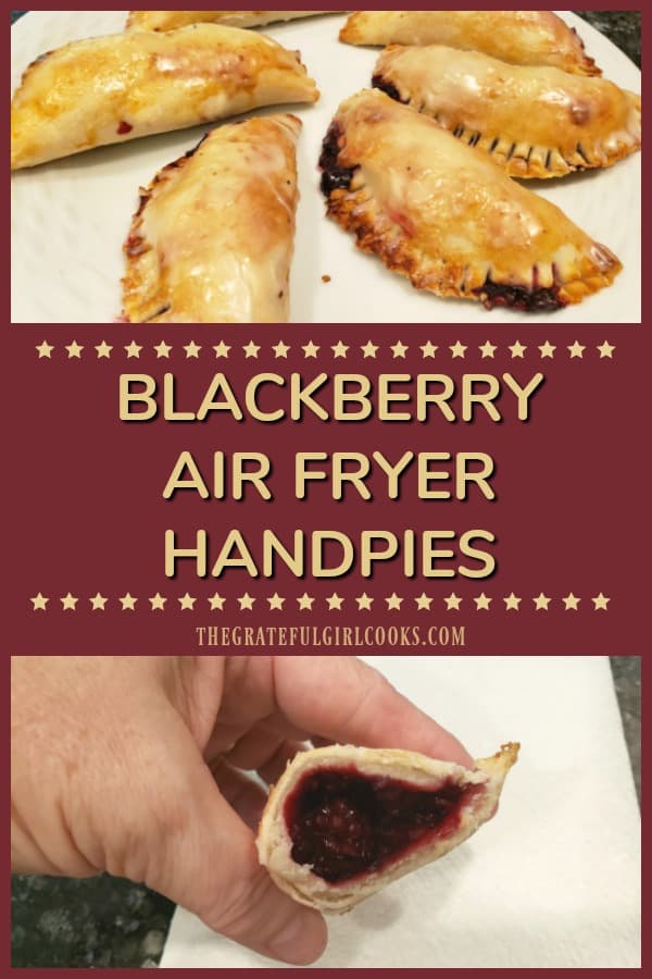 Make six delicious, glazed blackberry air fryer handpies in about 20 minutes total! They're easy to make, with purchased or homemade pie crust dough!
