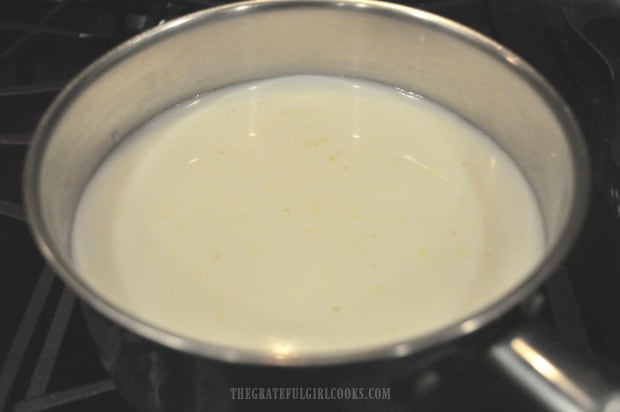 Milk, water and salt are brought to a boil in saucepan.