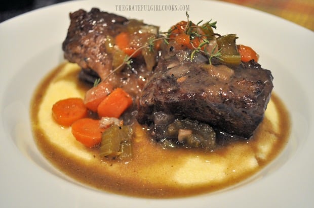 Beef short ribs, served on top of the creamy parmesan polenta.