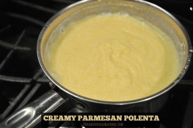 Creamy Parmesan Polenta is a delicious, EASY to make (10 minutes) dish that's full of flavor, and a perfect side dish for a variety of entrees.
