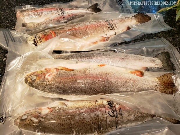 The trout have been cleaned, gutted, frozen, and packaged before we received them.