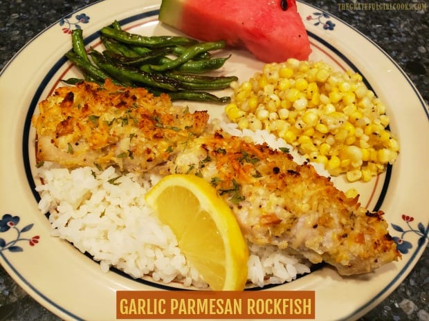 You will enjoy these delicious Garlic Parmesan Rockfish fillets, coated in well-seasoned bread crumbs & baked until flaky. Only 10 minutes prep time!