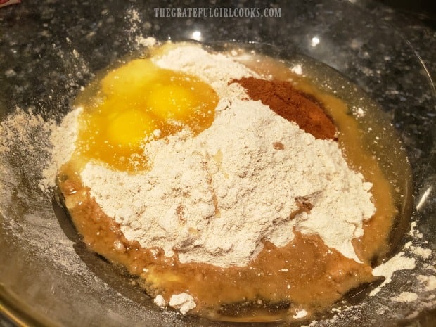 Ingredients for the cookies are mixed together in a large bowl.