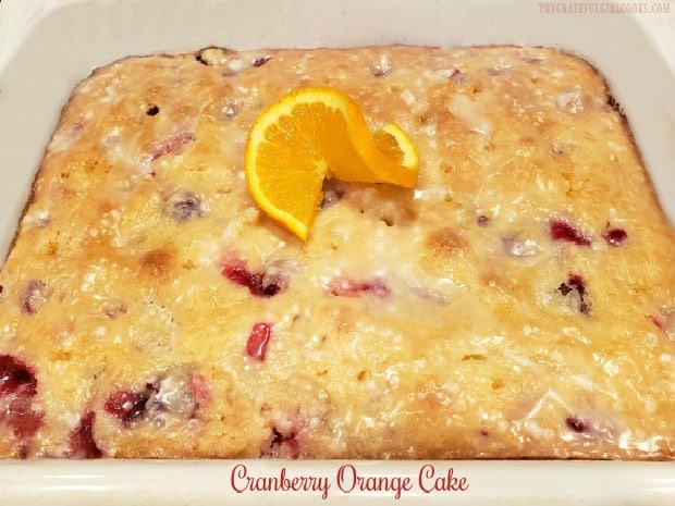 You'll love the flavors in this easy, delicious, glazed cranberry orange cake, bursting with fresh cranberries and citrus zest (makes 12 servings)!